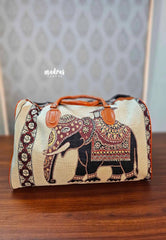Beige - Canvas Duffle / travel Bag – Ethnic Elephant weaving