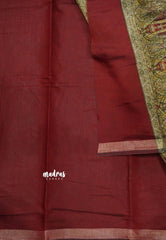 Kalanjali chanderi silk cotton plain body tissue border - Green