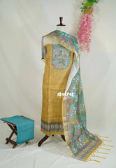 Amitha – Mustard Glow - Chanderi Silk with Kalamkari Prints and Kantha Stitch Work Salwar Suit