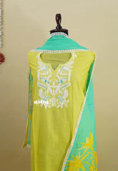 Amitha – Lime Yellow Chanderi silk salwar suit with digital printed dupatta cotton bottom