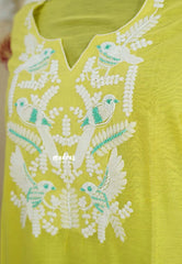 Amitha – Lime Yellow Chanderi silk salwar suit with digital printed dupatta cotton bottom