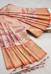 Peach Mist - Chandrika - Ikkat Pochampally Silk cotton with Tissue border