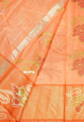 Peach Mist - Chandrika - Ikkat Pochampally Silk cotton with Tissue border