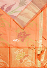 Peach Mist - Chandrika - Ikkat Pochampally Silk cotton with Tissue border
