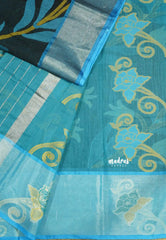 Black with blue - Chandrika - Ikkat Pochampally Silk cotton with Tissue border