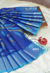 Blue - Chandrika - Ikkat Pochampally Silk cotton with Tissue border