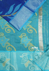 Blue - Chandrika - Ikkat Pochampally Silk cotton with Tissue border