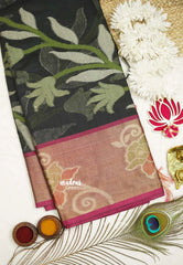 Chandrika - Ikkat Pochampally Silk cotton with Tissue border - Black - Madras Sarees