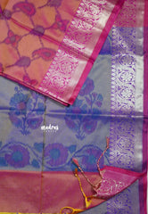 Dual Shade Blush Pink - Chandrika - Ikkat Pochampally Soft Silk Diamond Pattern with Floral Border - Best for Small Functions