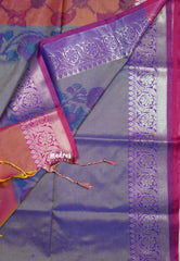 Dual Shade Blush Pink - Chandrika - Ikkat Pochampally Soft Silk Diamond Pattern with Floral Border - Best for Small Functions