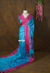 Bright Sky Blue wih Queen's Pink - Chandrika - Ikkat Pochampally Soft Silk with Rettapet Border - Best for Small Functions