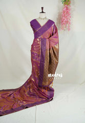 Dual Shade Antique Mauve - Chandrika - Ikkat Pochampally Soft Silk with Zari Weaving Buttas and Rich Pallu - Perfect for Diwali Festive | Celebrations