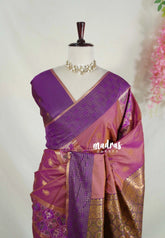 Dual Shade Antique Mauve - Chandrika - Ikkat Pochampally Soft Silk with Zari Weaving Buttas and Rich Pallu - Perfect for Diwali Festive | Celebrations