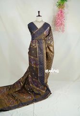 Dual Shade Olive Grey - Chandrika - Ikkat Pochampally Soft Silk with Zari Weaving Buttas and Rich Pallu - Perfect for Diwali Festive | Celebrations