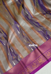 Dual Shade Purple with Silver - Chandrika - Ikkat Pochampally Soft Silk with Multi Line, Peacock Buttas and Rich Pallu - Perfect for Diwali Festive | Celebrations