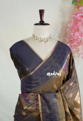 Dual Shade Olive Grey - Chandrika - Ikkat Pochampally Soft Silk with Zari Weaving Buttas and Rich Pallu - Perfect for Diwali Festive | Celebrations