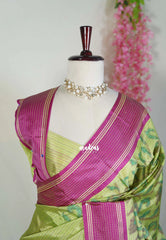 Light Kelly Green - Chandrika - Ikkat Pochampally Soft Silk Muthukattam with Rettapet Border - Best for Small Functions
