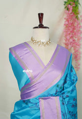 Olympic Blue - Chandrika - Ikkat Pochampally Soft Silk with Rettapet Border - Best for Small Functions