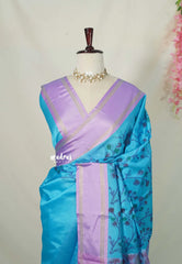 Olympic Blue - Chandrika - Ikkat Pochampally Soft Silk with Rettapet Border - Best for Small Functions