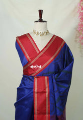 MS Amma Blue - Chandrika - Ikkat Pochampally Soft Silk Rettapet Border - Best for Small Functions