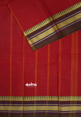 Red - Chettinad cotton plain body with temple small border