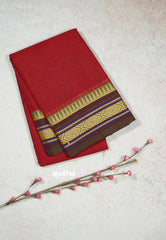 Red - Chettinad cotton plain body with temple small border