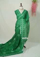 Classic Green - Chithiram - Soft printed Paper Silk Saree with Kolam Prints - Best for Casual Wear