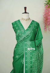 Classic Green - Chithiram - Soft printed Paper Silk Saree with Kolam Prints - Best for Casual Wear