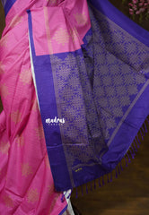 Chithiram – Rose Pink in Soft Paper Silk | Intricate Kolam Prints | Statement Contrast Pallu & blouse | Effortless Casual Style