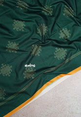 Chithiram – Emerald Green in Soft Paper Silk | Intricate Kolam Prints | Statement Contrast Pallu & Blouse | Effortless Casual Style