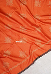 Chithiram – Sindoor Orange in Soft Paper Silk | Intricate Kolam Prints | Statement Contrast Pallu & Blouse | Effortless Casual Style