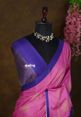 Chithiram – Rose Pink in Soft Paper Silk | Intricate Kolam Prints | Statement Contrast Pallu & blouse | Effortless Casual Style