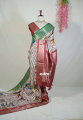 Biscut Beige - Chitraleka - Art tussar silk with Ramayana Transcript and Ganga Jamuna Border - Best for Pooja Functions