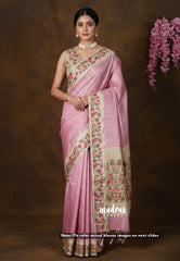 Muted Onion Pink - Chitraleka - Semi Tussar Silk with Jute Texture & Zari Stripes | Perfect for Small Functions
