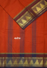 Rust Orange - Classic Kanchi cotton Saree Plain body with Temple Border No blouse - Best for Temple Visit