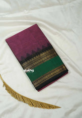 Mauve onion Pink - Classic Kanchi cotton Saree Plain body with Rettapetta & Temple Border - Best for Temple Visit