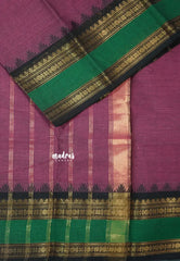 Mauve onion Pink - Classic Kanchi cotton Saree Plain body with Rettapetta & Temple Border - Best for Temple Visit