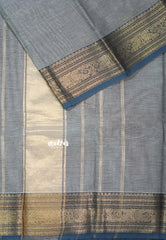 Mist Grey - Classic Kanchi cotton Saree Plain body with Traditional Annam Border - Best for Temple Visit