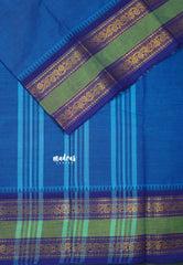 Cobalt Blue - Classic Kanchi cotton Saree Plain body with Floral Rettapetta Border - Best for Temple Visit