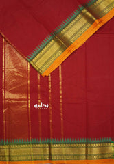Maroon - Classic Kanchi cotton plain body with small temple border