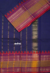 Midnight Blue - Classic Kanchi cotton Saree Plain body with Rettapetta & Temple Border - Best for Temple Visit
