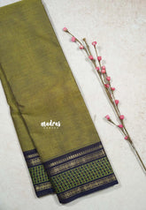 Dual shade Green - Classic Kanchi cotton Saree Plain body with Rudraksham and checks Border