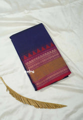 Midnight Blue - Classic Kanchi cotton Saree Plain body with Rettapetta & Temple Border - Best for Temple Visit