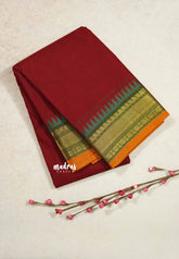 Maroon - Classic Kanchi cotton plain body with small temple border
