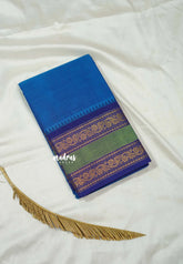Cobalt Blue - Classic Kanchi cotton Saree Plain body with Floral Rettapetta Border - Best for Temple Visit