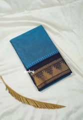 Olympic Blue - Classic Kanchi cotton Saree Plain body with Temple Border - Best for Temple Visit