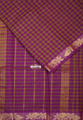 Magenta and Green - Classic Kanchi Cotton Kandangi Checks Zari Border without Blouse - Best for Temple Visit