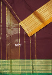 Coffee Brown - Classic Kanchi cotton Saree Plain Ganga Jamuna Border - Best for Temple Visit