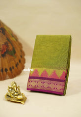 Mehendi Green - Classic Kanchi cotton Saree Plain body with Rudrakshma and Big Temple Border - Best for Temple Visit