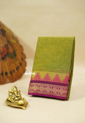 Mehendi Green - Classic Kanchi cotton Saree Plain body with Rudrakshma and Big Temple Border - Best for Temple Visit